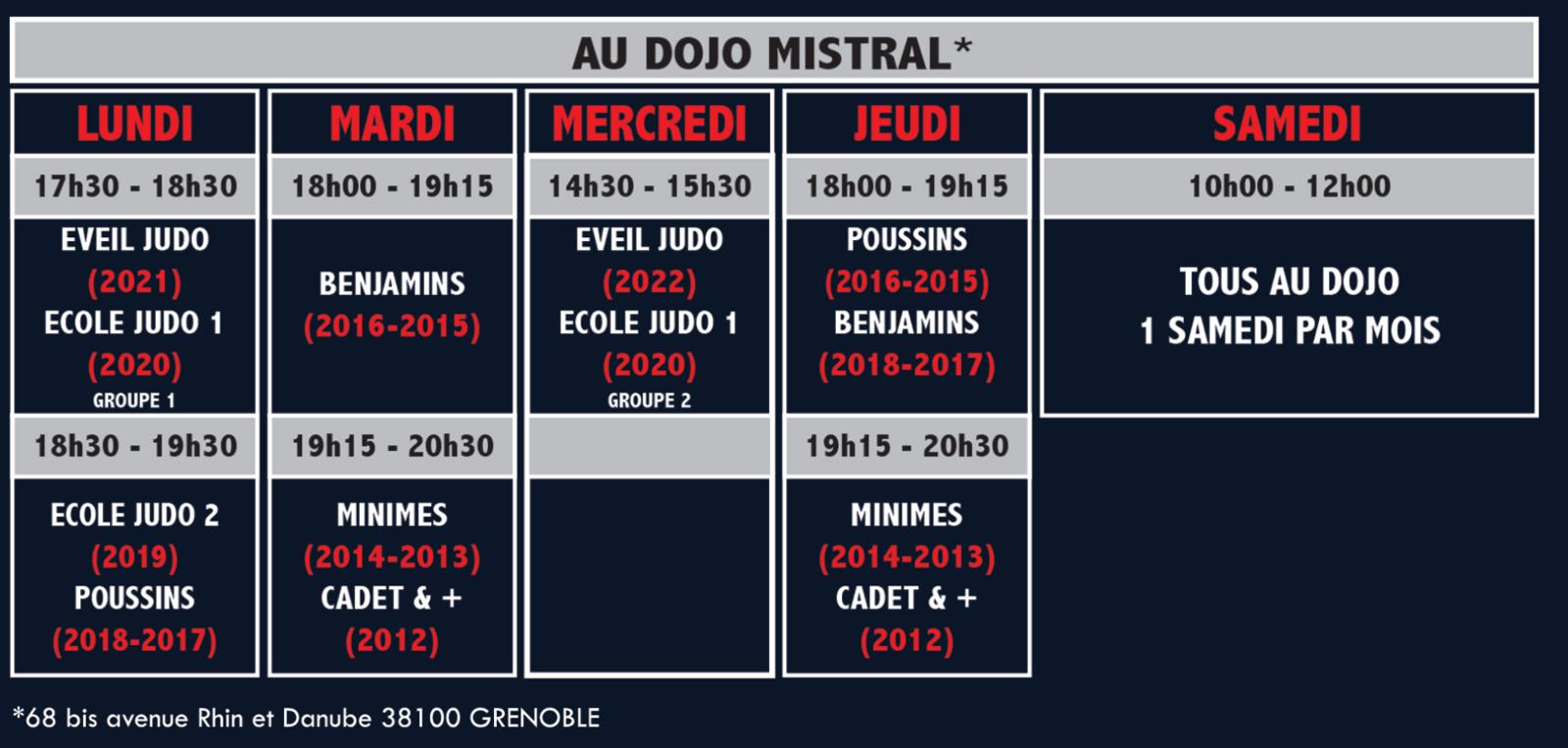 Horaires des cours