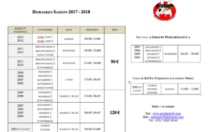 HORAIRES SAISON 2017-2018