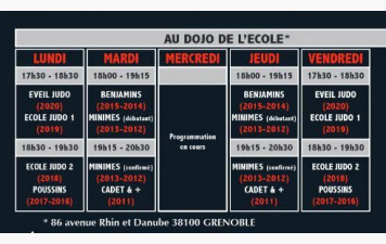 Horaires des cours 