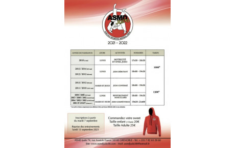 Reprise des Cours le Lundi 13 septembre 2021 