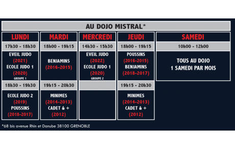 Horaires des cours