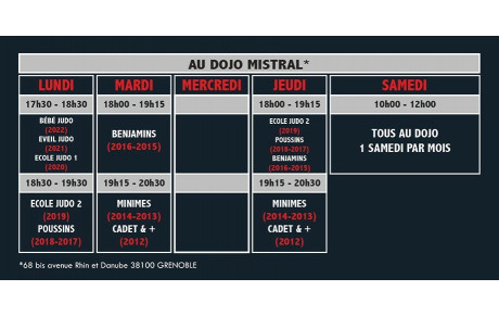 Horaires des cours